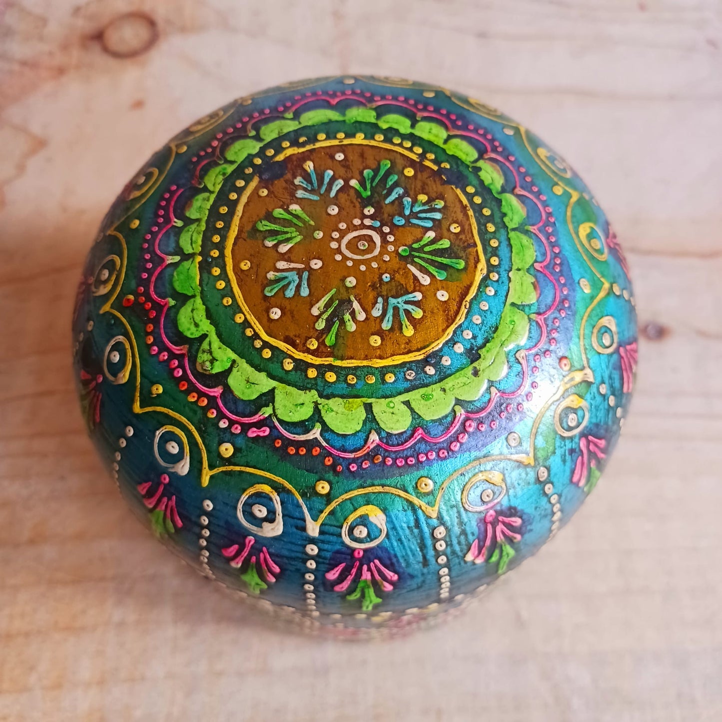 Hand painted Indian Round Jewellery Box  | Trinket Box | Blue