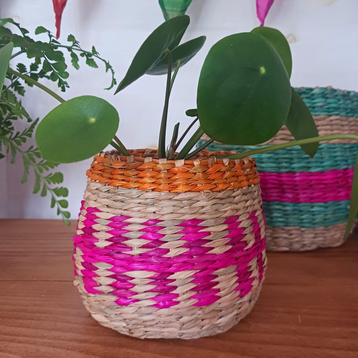 Handmade Stripe Seagrass Planter Set