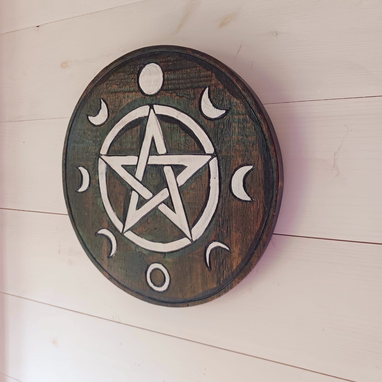 Pentacle Moon Phases Wooden Wall Plaque