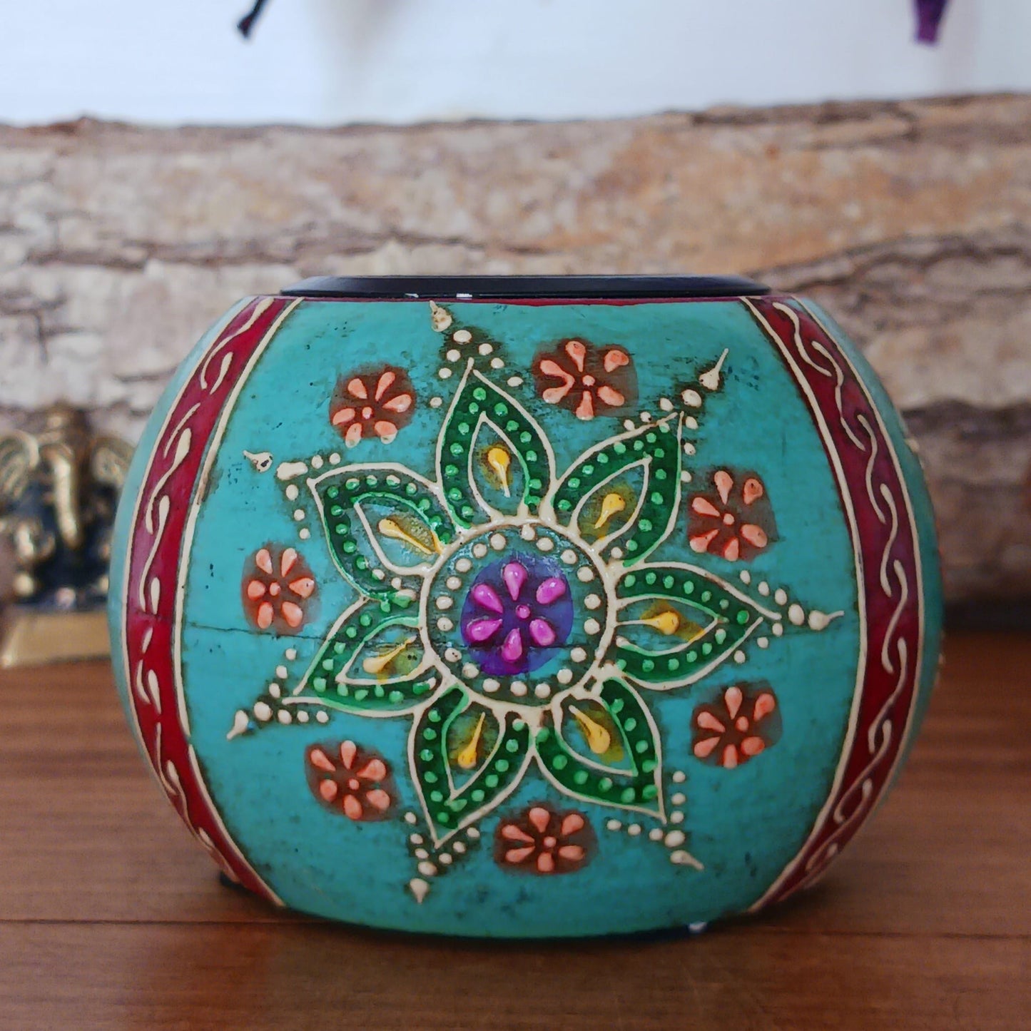 Hand Painted Wooden Round Tealight Holders