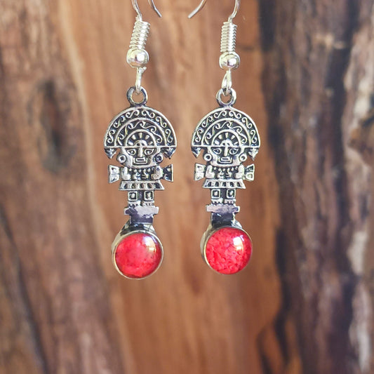 Peruvian Tumi Stone Earrings with Silver Plated Hooks