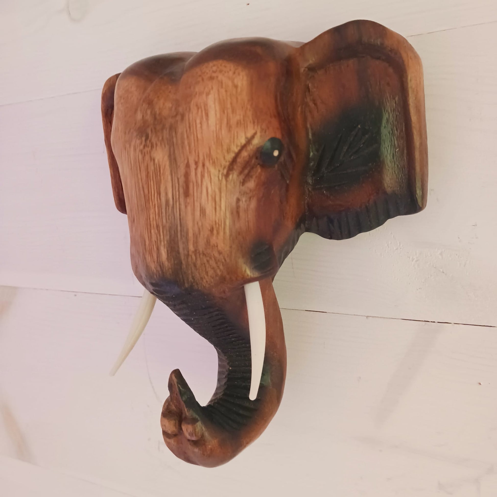 Hand Carved Elephant Head Wall Key | Coat Hanger