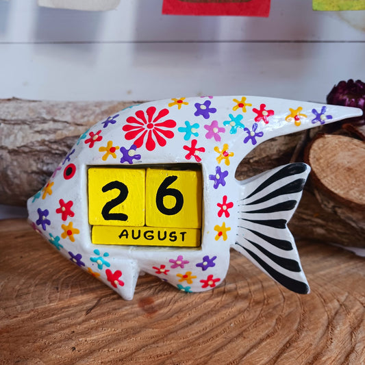 Wooden hand painted Fish Perpetual Calendar