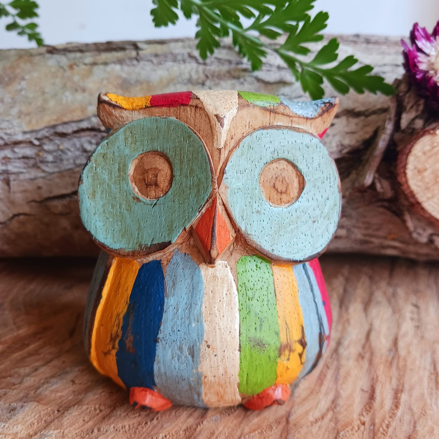 Set of Wooden Rustic Hand Carved Owls