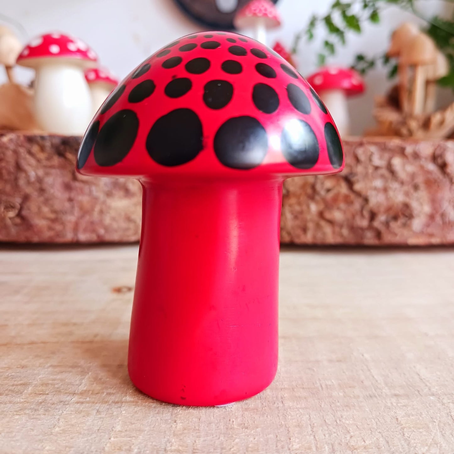 Hand carved Soapstone Mushroom | Red