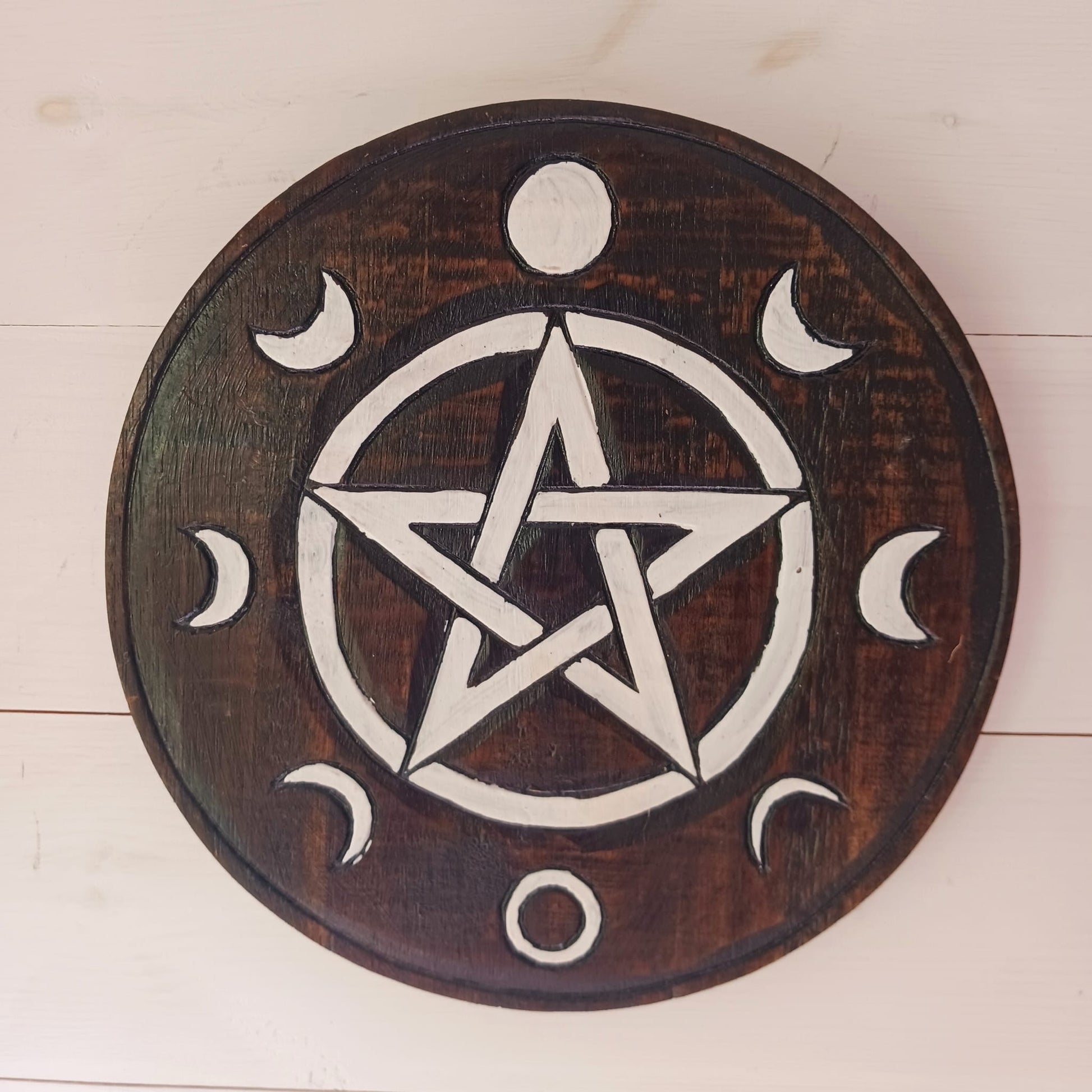 Pentacle Moon Phases Wooden Wall Plaque