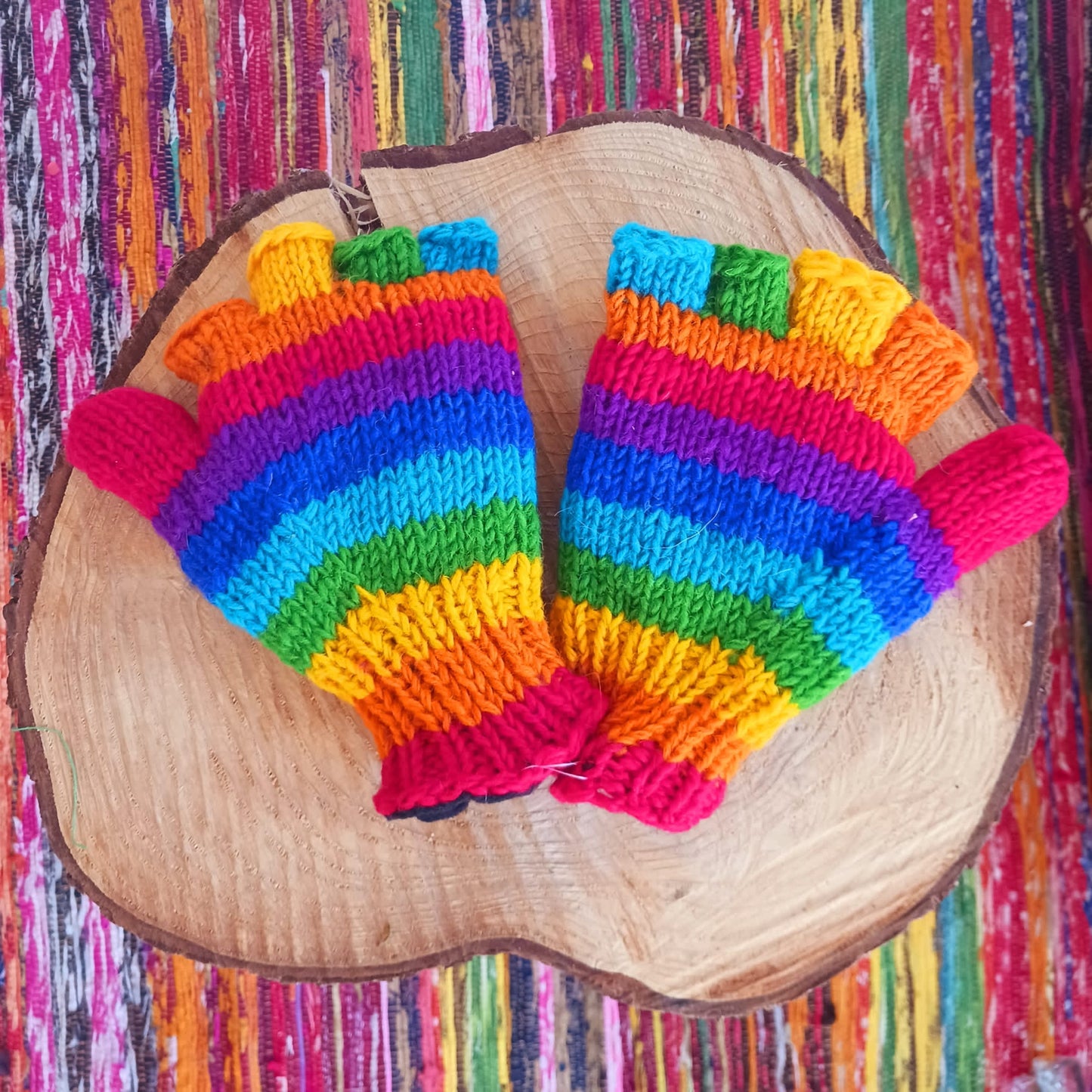 Rainbow Flap Lined Gloves | Merino wool | Handmade in Nepal