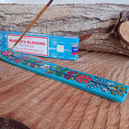 Hand Painted Wooden Incense Stick Holder Turquoise