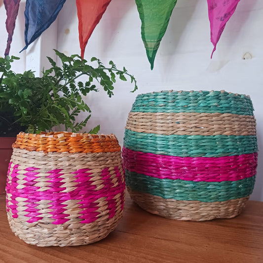 Handmade Stripe Seagrass Planter Set