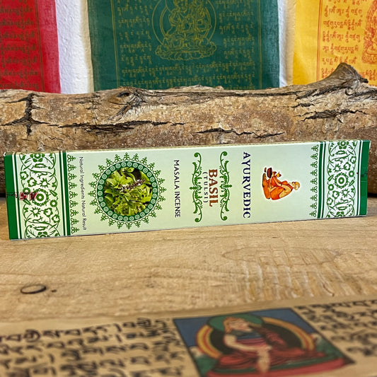 Ayurvedic Basil (Tulsi) Masala Incense Sticks are crafted from essential oils and all-natural ingredients, ensuring a pure and authentic aroma with every use. Each incense stick is a carefully balanced blend of premium resins, oils, herbs, petals, and honey, producing a fragrance that supports meditation, yoga, and spiritual cleansing. These incense sticks are designed to create a harmonious atmosphere, enhance well-being, and elevate mood, making them ideal for those seeking a natural and uplifting sensory