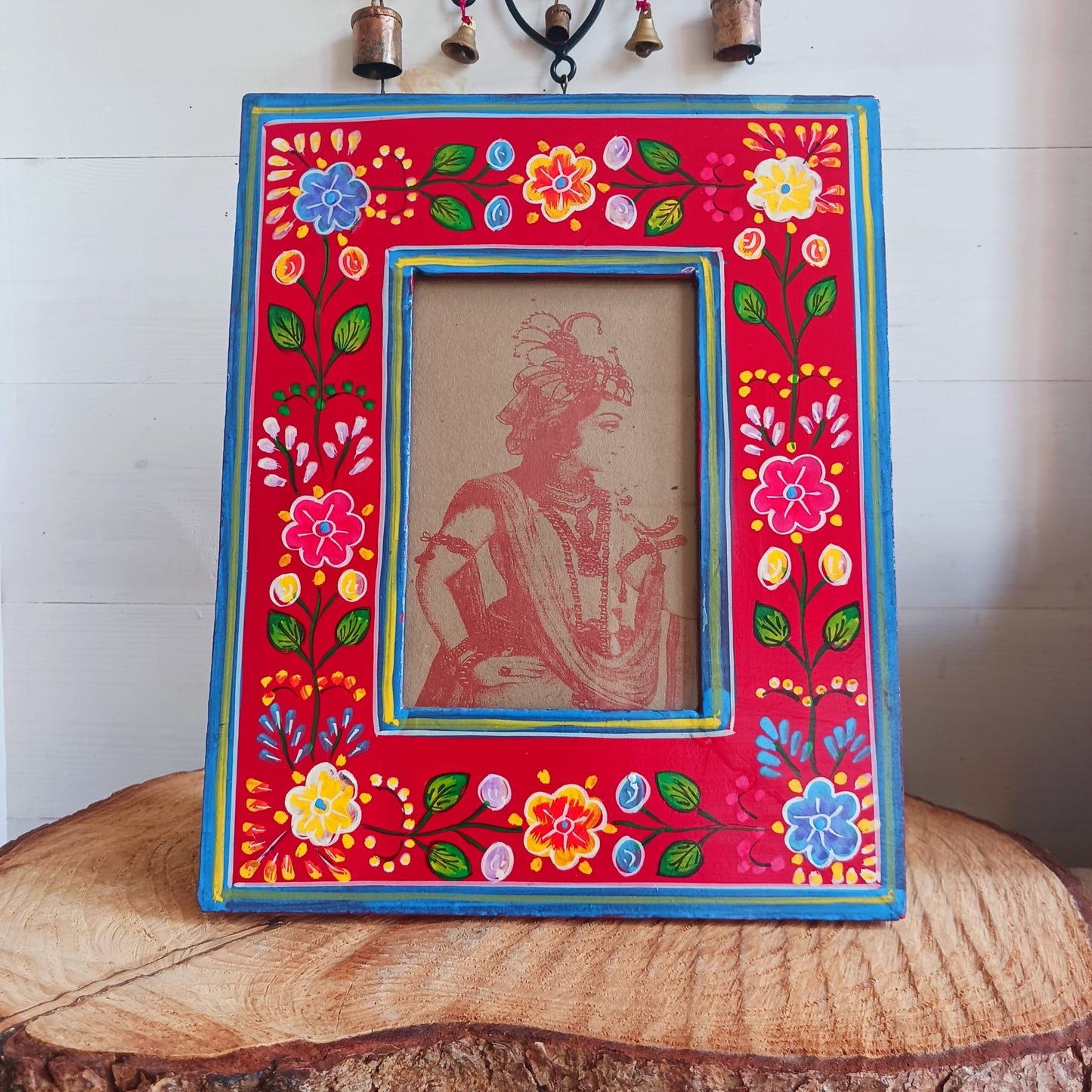 Floral Design Hand Painted Indian Photo Frames Red