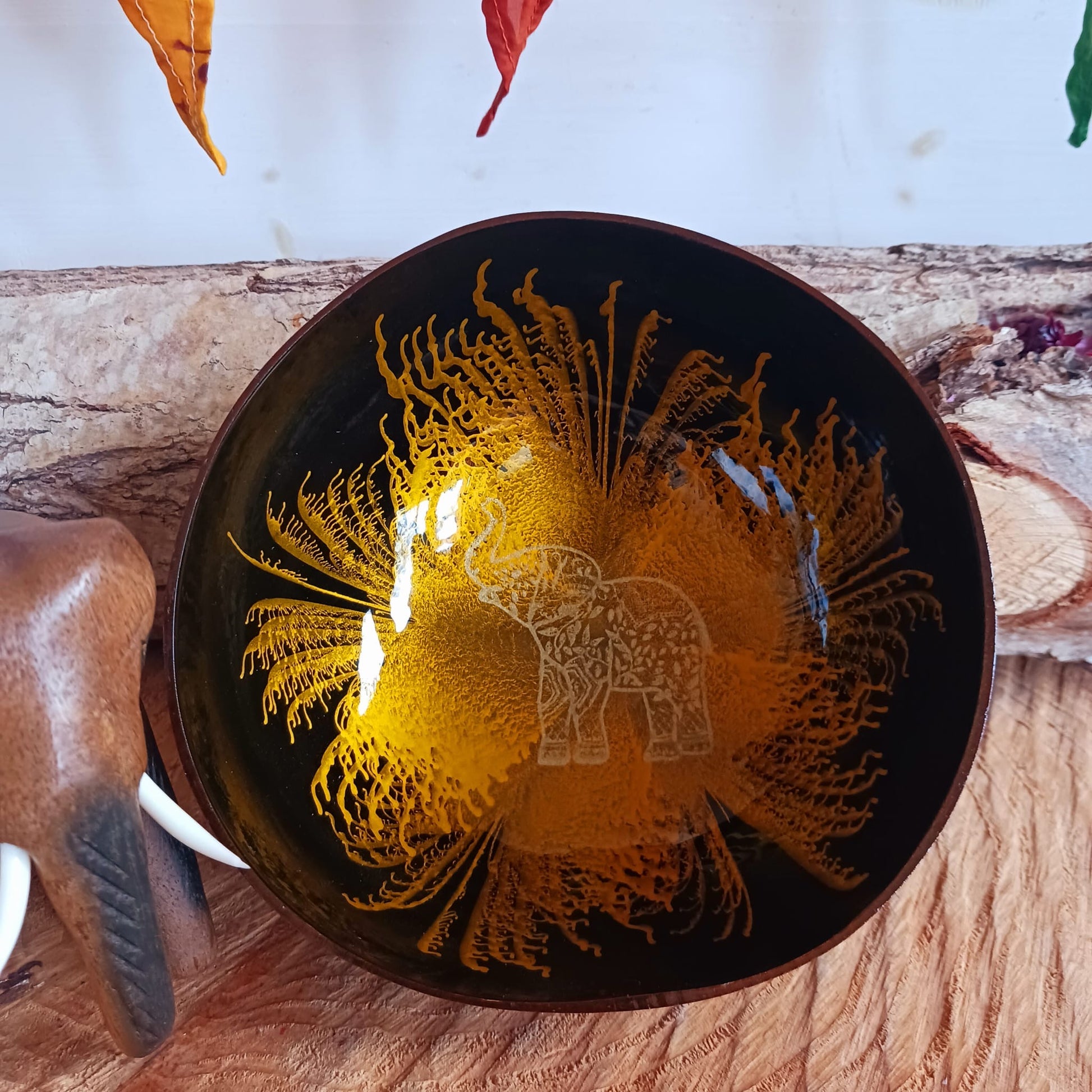 Coconut Bowls |  Gold Elephant Design