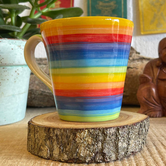 Hand painted rainbow stripe mug 349ml (approx.)