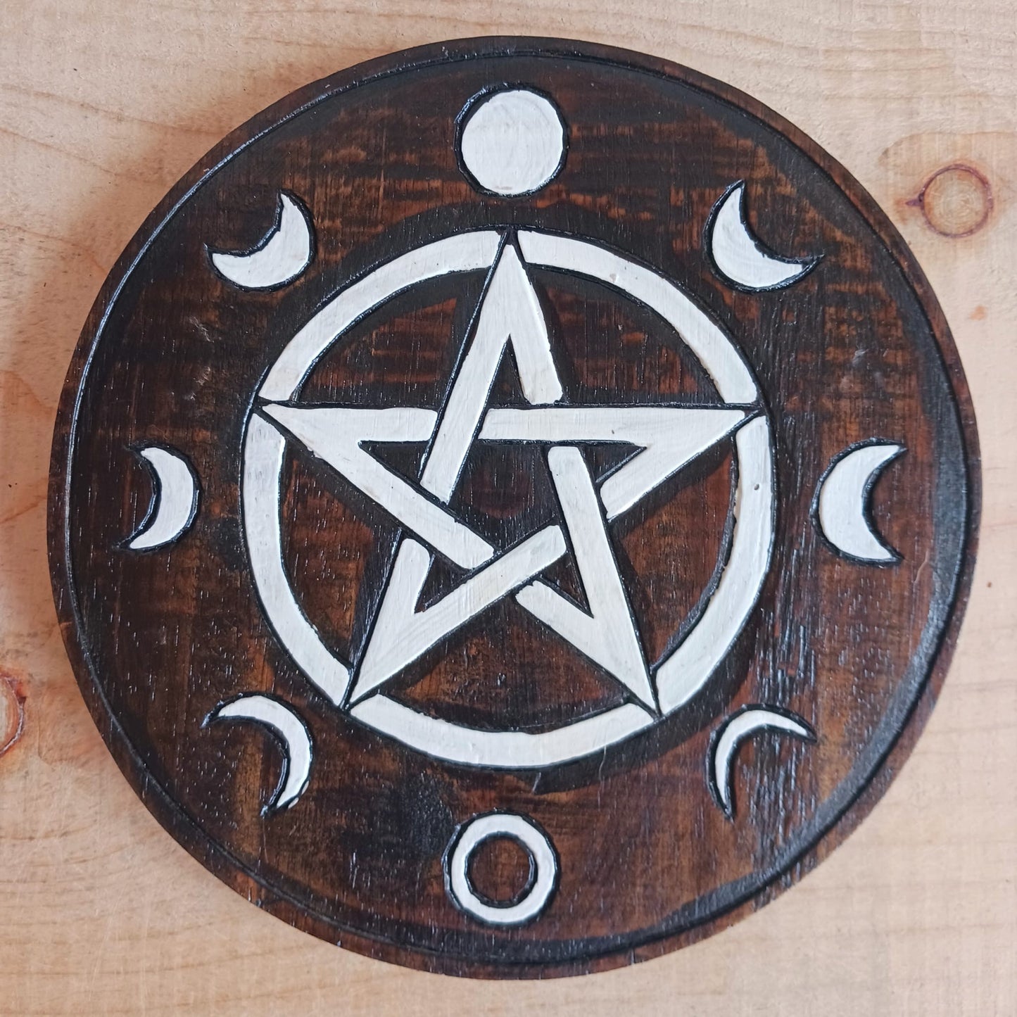 Pentacle Moon Phases Wooden Wall Plaque