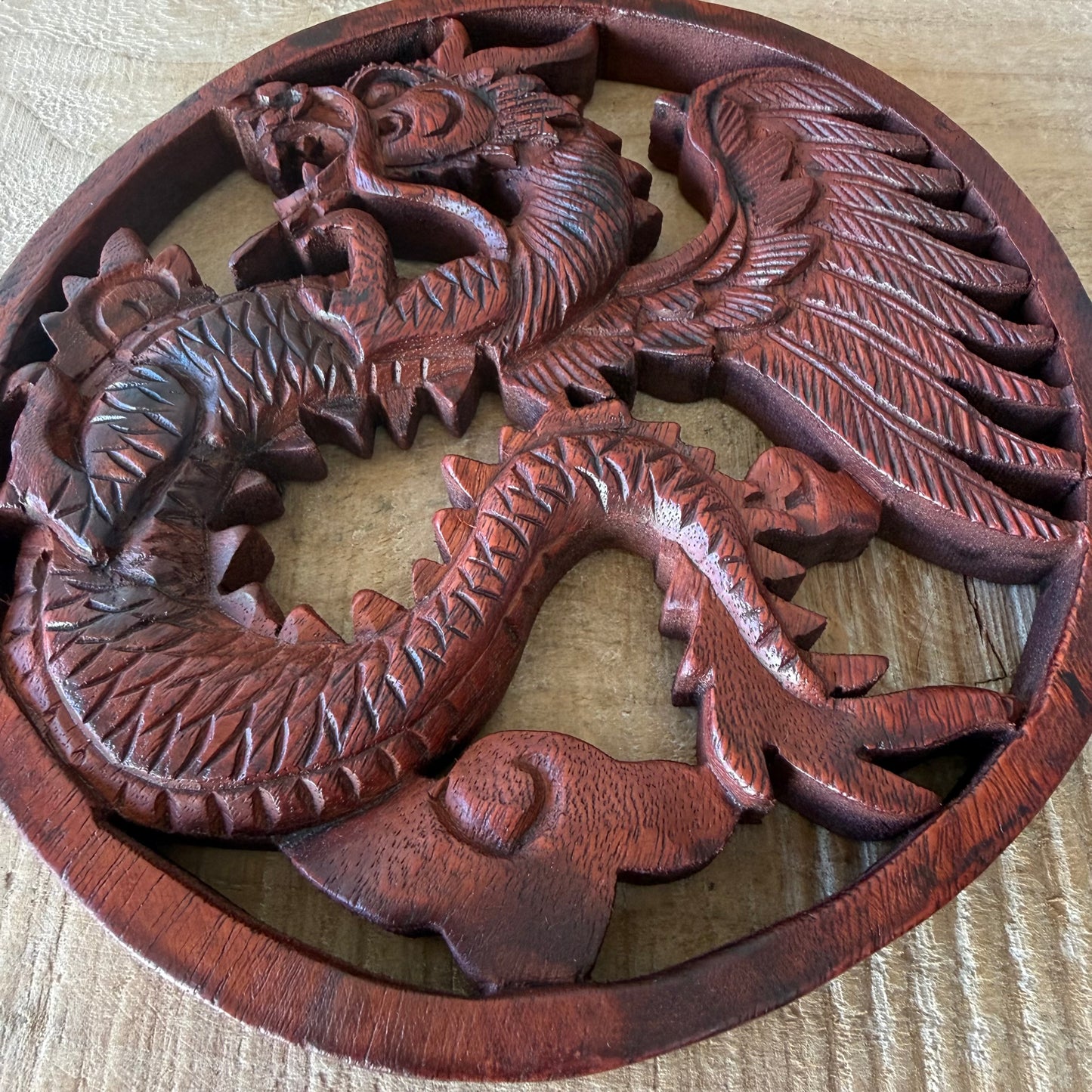 Hand Carved Wooden Dragon Plaque Wall Art – Fair Trade Indonesian Dragon Decor