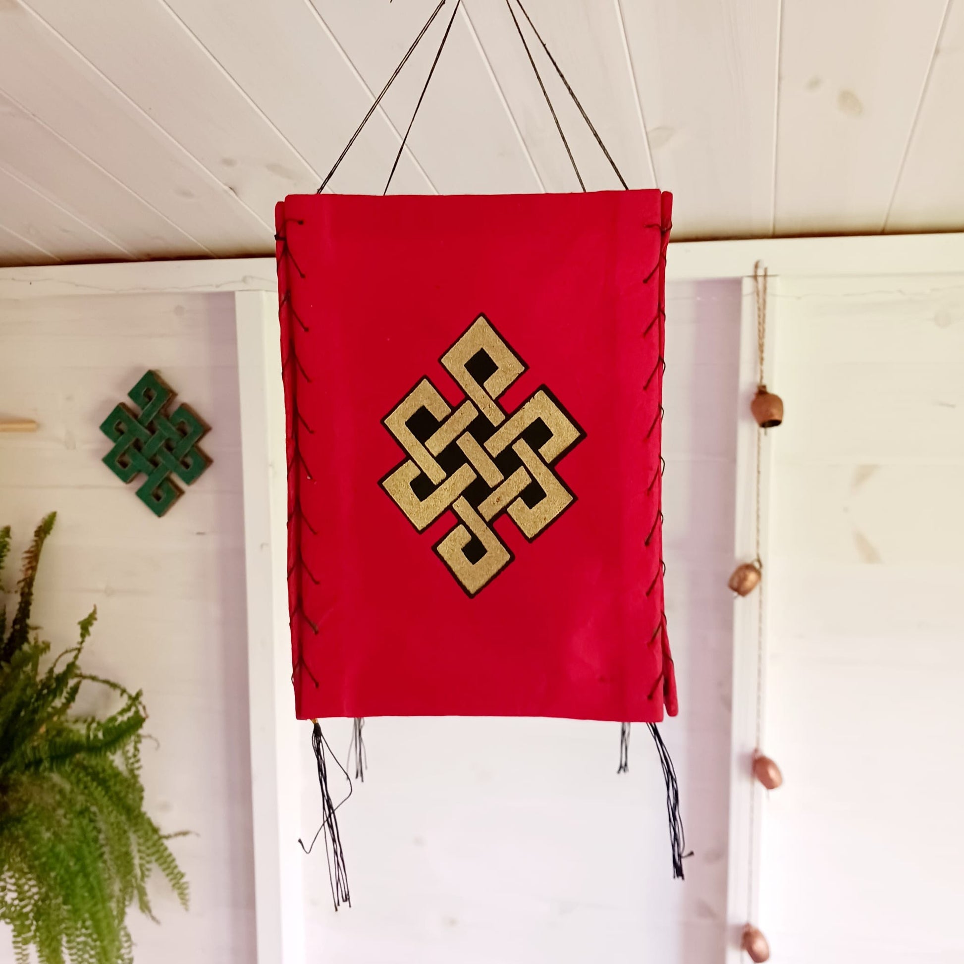 Lokta Paper Nepalese Lampshade | Endless Knot Red