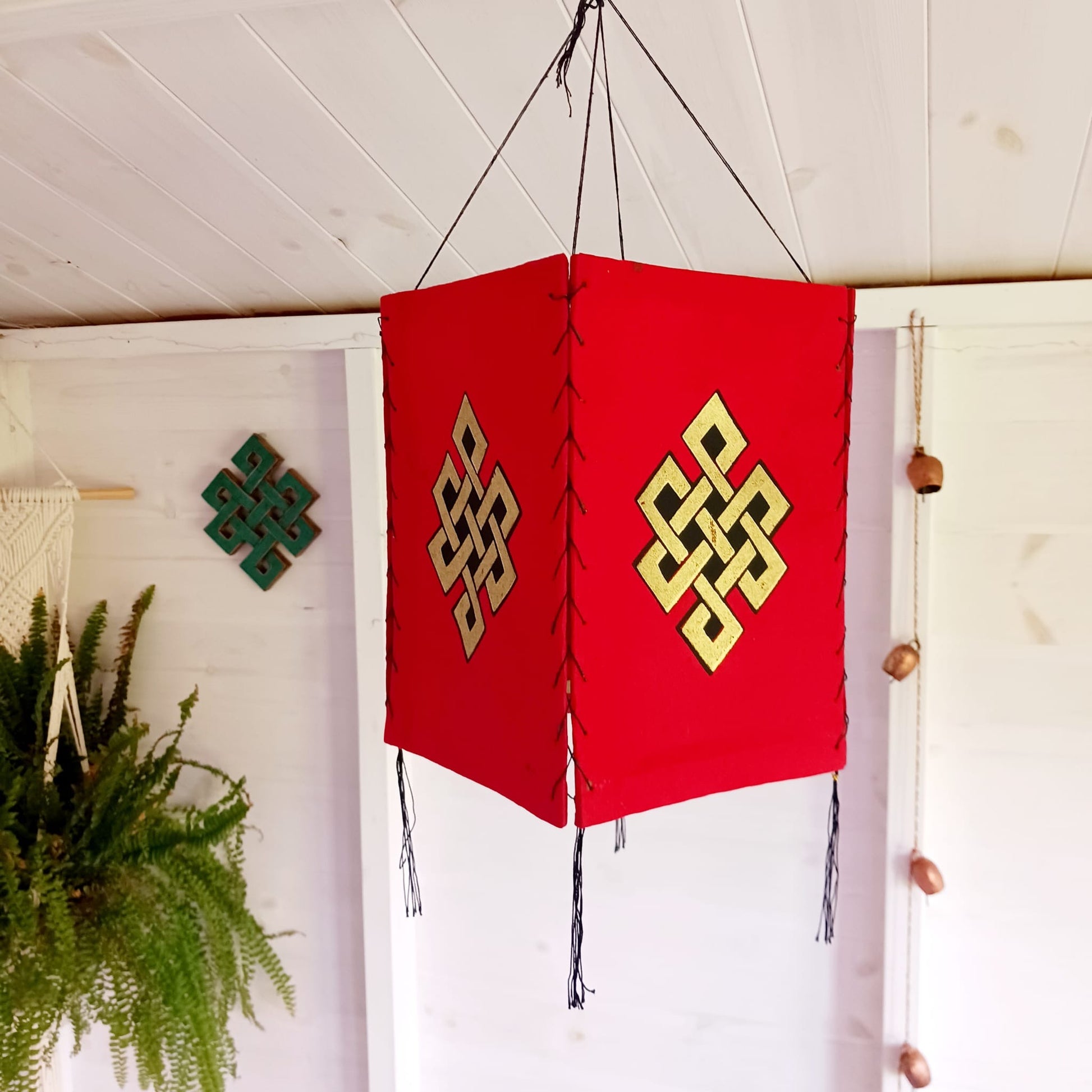 Lokta Paper Nepalese Lampshade | Endless Knot Red