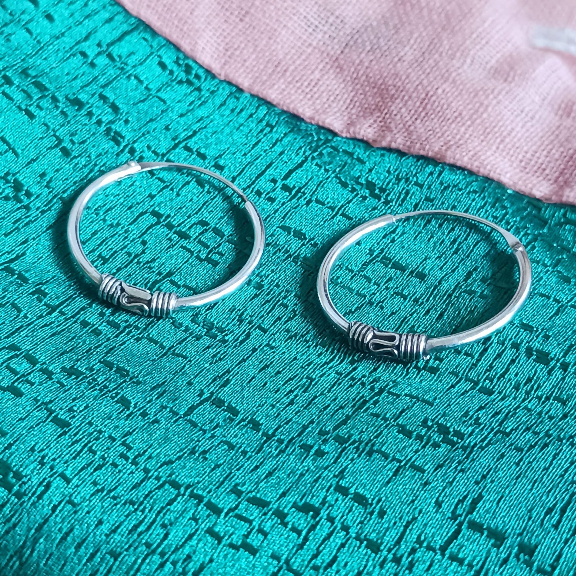 925 Sterling Silver Bali Hoops#2 - 1.2 mm x 18 mm