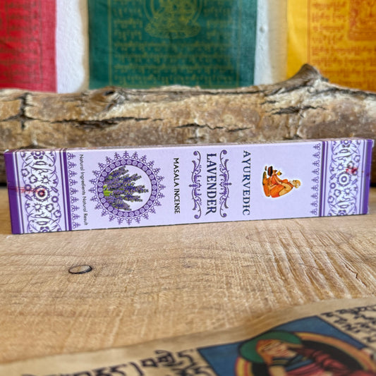 Ayurvedic masala Lavender incense sticks are made from essential oils plus all-natural ingredients for a pure aroma every time. Each variety is a fine blend of premium resins, oils, herbs, petals and honey. Beautiful scents for meditation, yoga and spiritual cleansing include fragrant aids to promote harmonious mood and enhance wellbeing

15gm - 15 sticks&nbsp;

Carton 12 x 15gm&nbsp; packs 180 Sticks&nbsp;