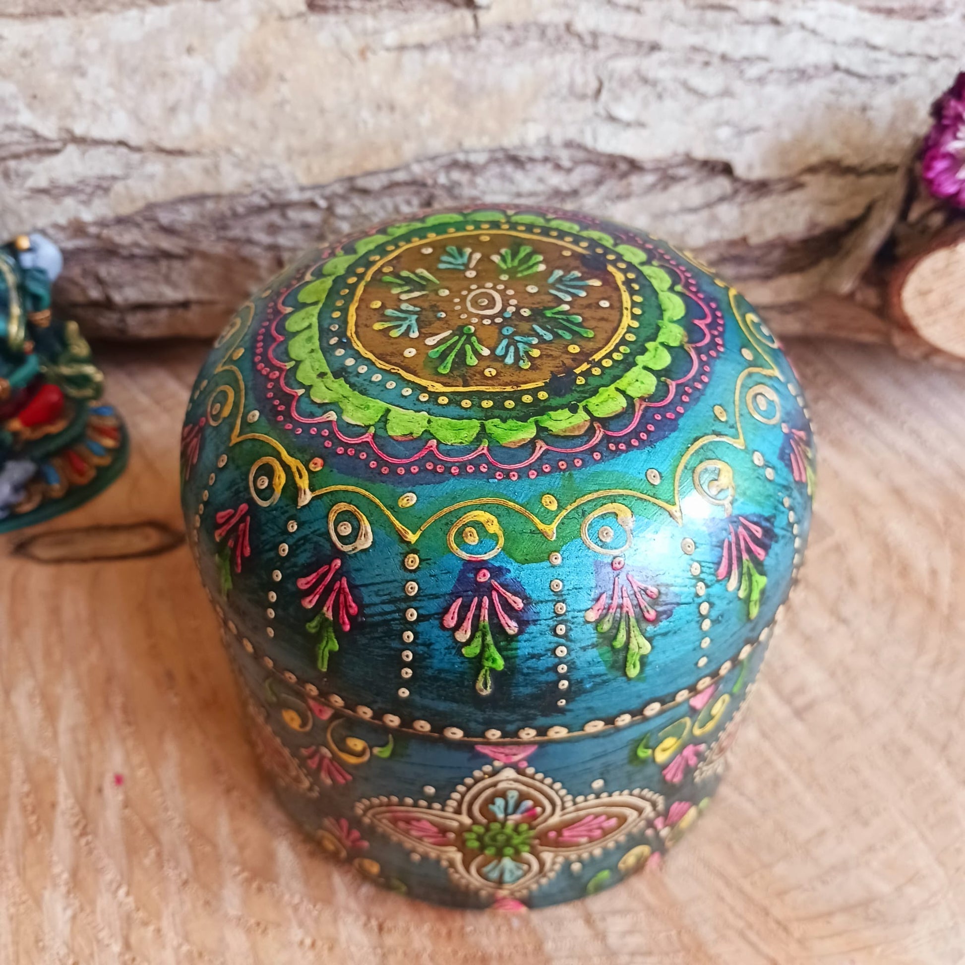 Hand painted Indian Round Jewellery Box  | Trinket Box | Blue