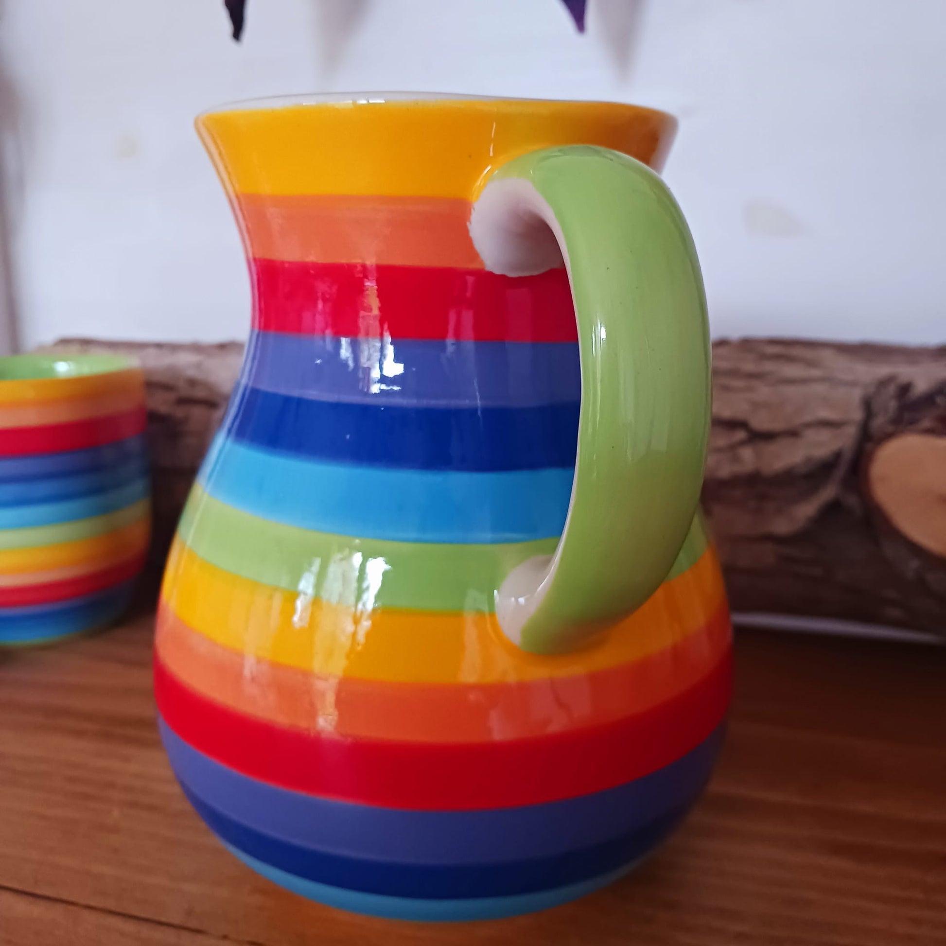 Hand Painted Rainbow Stripe Large Jug 980ml (approx.)