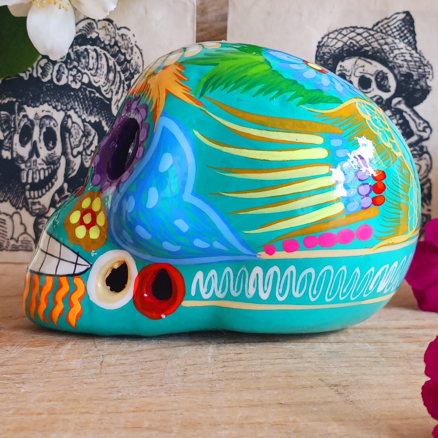 Mexican Painted Ceramic Candy Skull | Turquoise