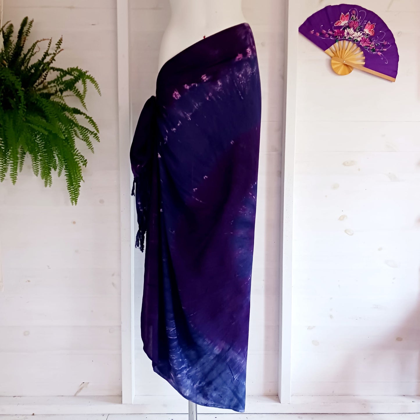 Tie Dye Spiral Nebula Sarong | Beach wrap Purple Navy