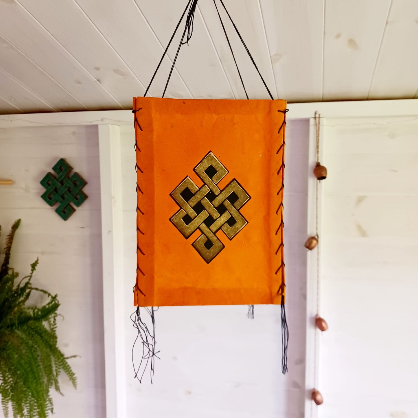 Lokta Paper Nepalese Lampshade | Endless Knot Orange