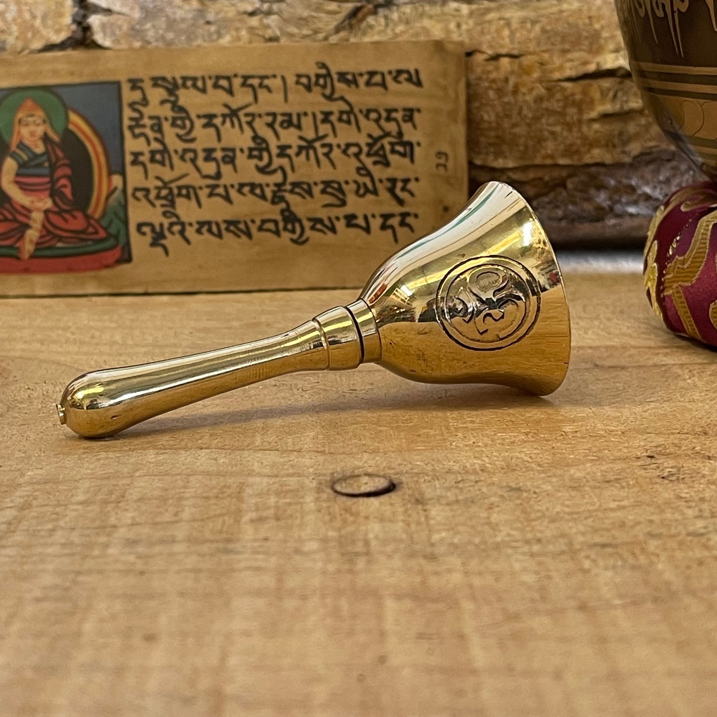 Small Nepalese Om Brass alter bell 9.5cm x 4.5cm