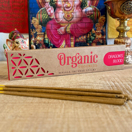 Dragons Blood Organic Incense Sticks | The Highest Buddha UK

Shop Dragons Blood incense sticks – sweet, soft, amber-like scent. Handmade, eco-friendly & 96% organic. 12 sticks per pack. From India.