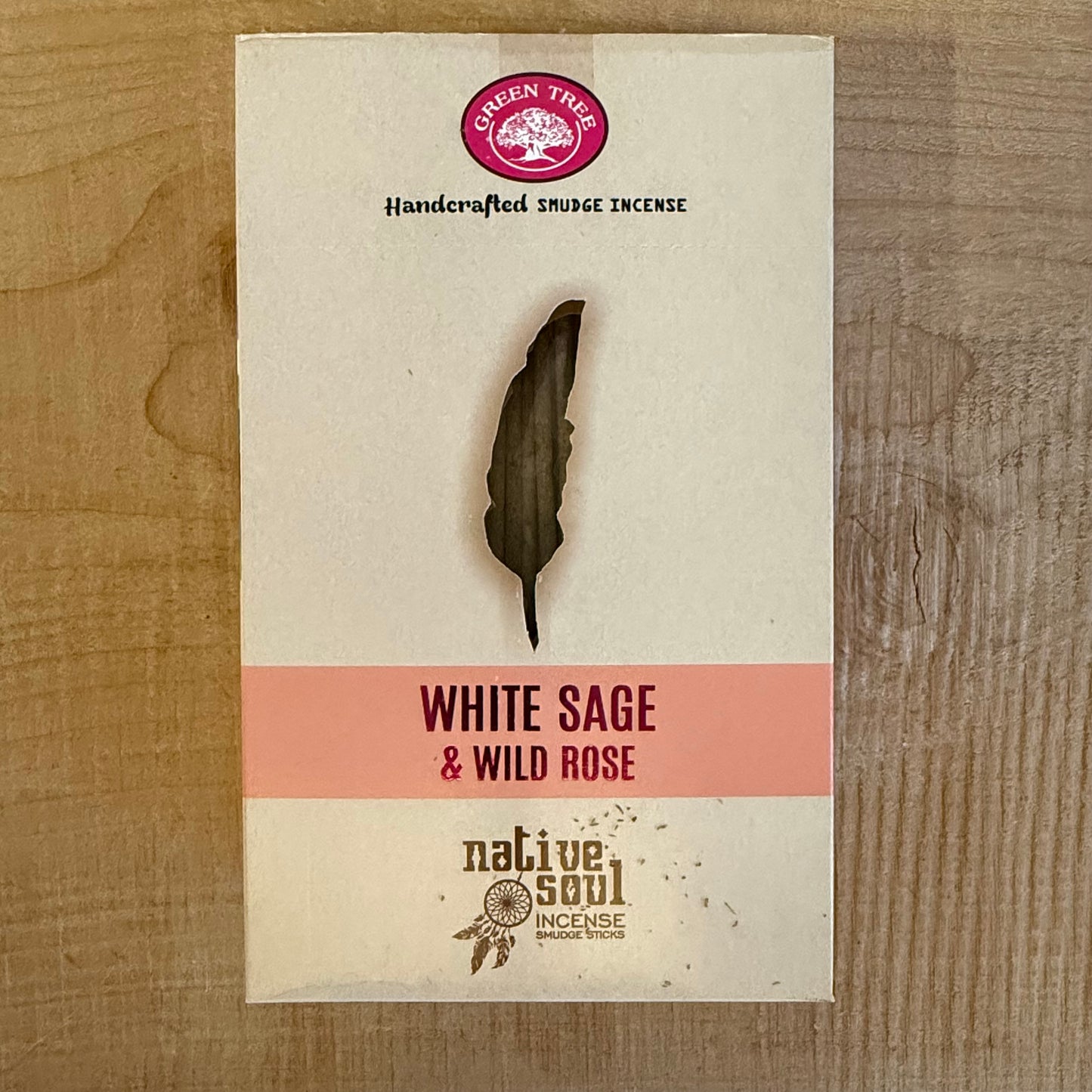 Native Soul Smudge White Sage & Wild Rose incense by Green Tree. Vegan masala incense for cleansing, heart harmony, and spiritual balance.