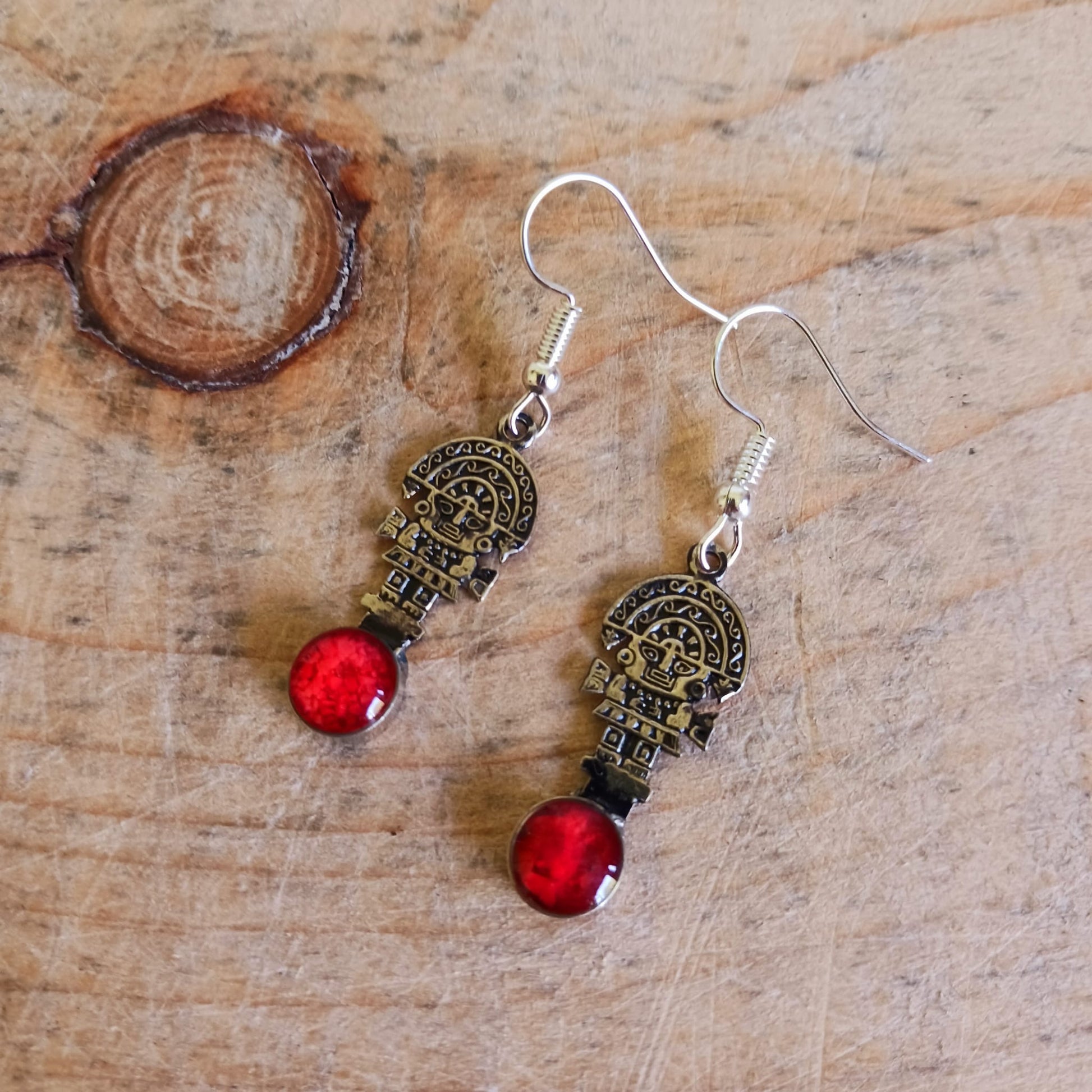 Peruvian Tumi Stone Earrings with Silver Plated Hooks