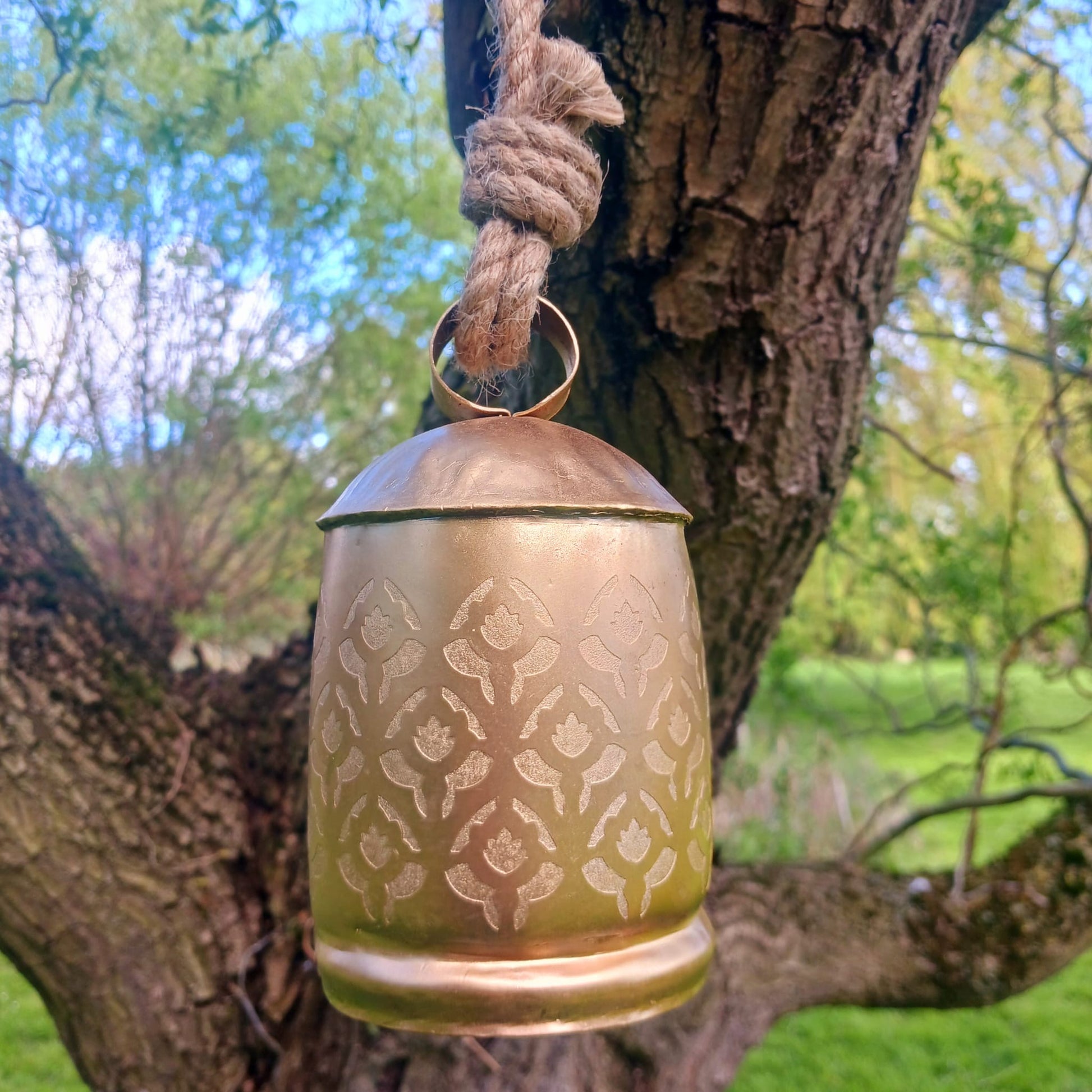 Engraved Rustic Cow Bell Windchime | Patterned