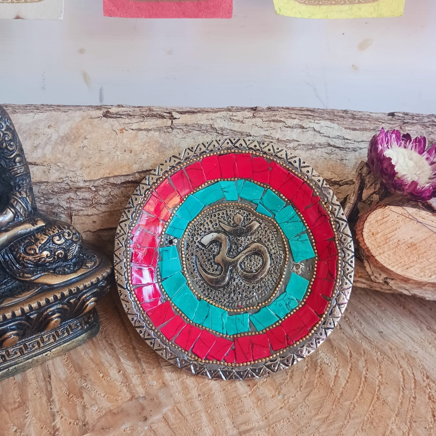 Om Plate Tibetan Decor Cone & Stick Holder