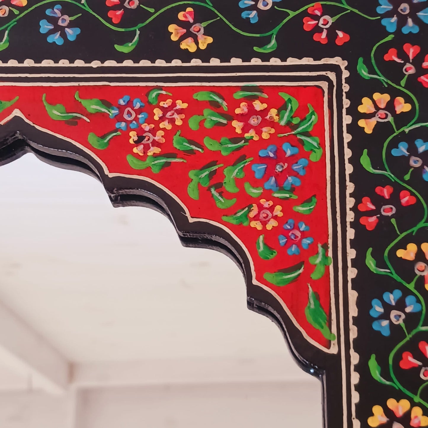 Black Indian Floral Hand Painted Wall Mirror