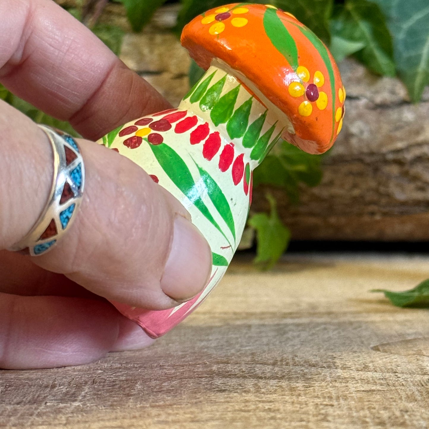 Hand Painted Wooden Mushroom Ornament – Colourful Nature-Inspired Home Décor