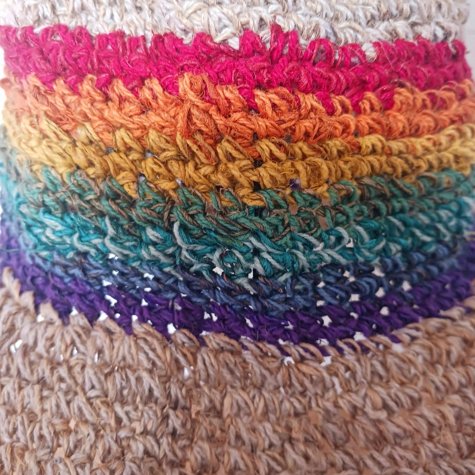 Hand-Knitted Hemp & Cotton Boho Festival Rainbow Hat