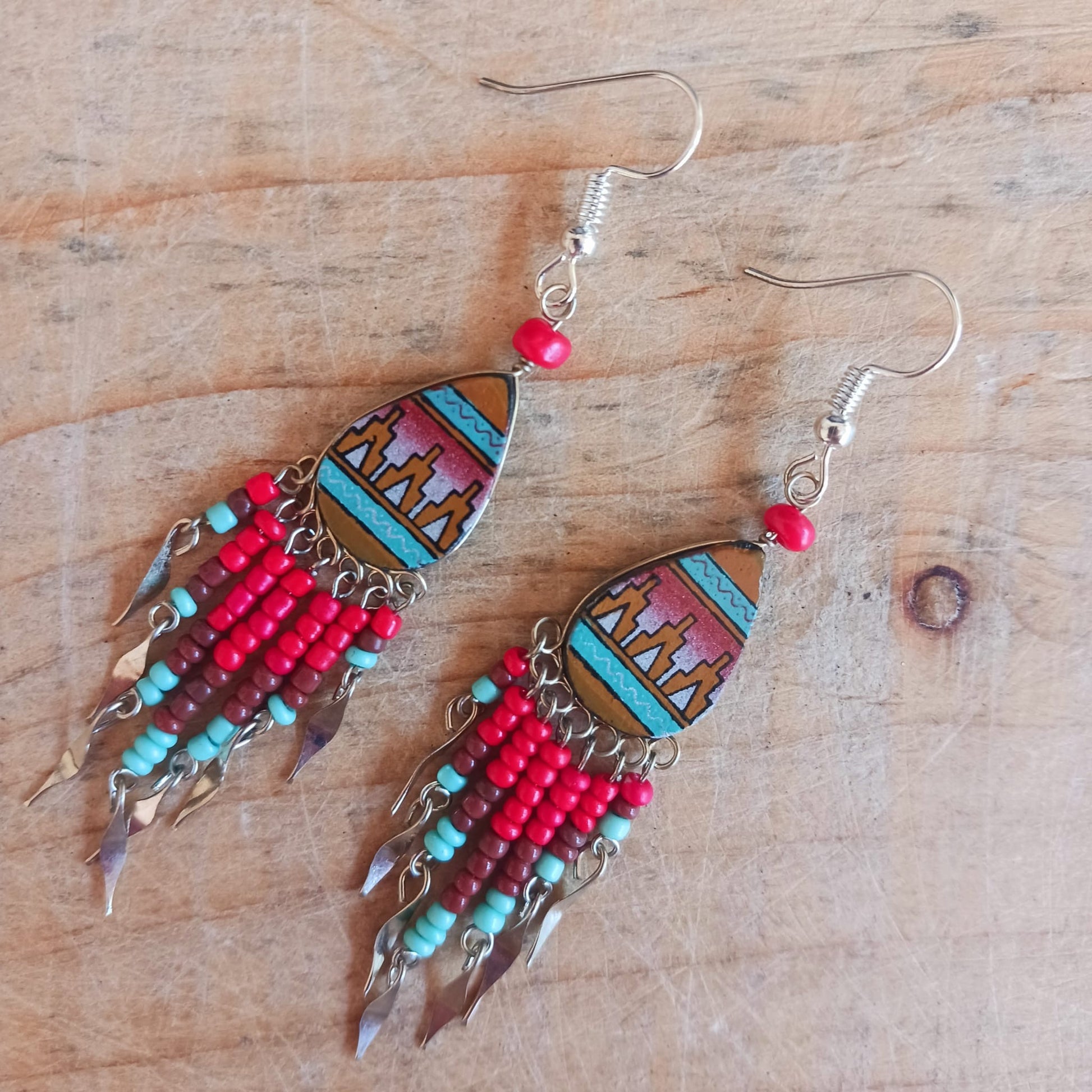 Peruvian Peacock Bead Earrings Silver Plated Hooks