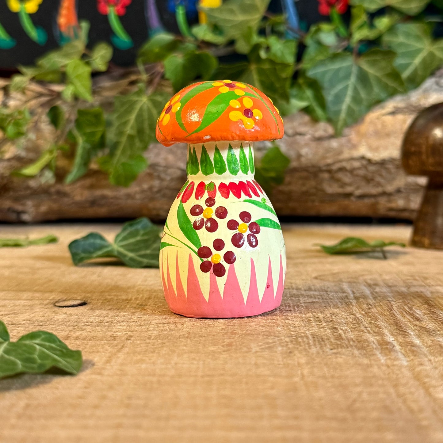 Hand Painted Wooden Mushroom Ornament – Colourful Nature-Inspired Home Décor