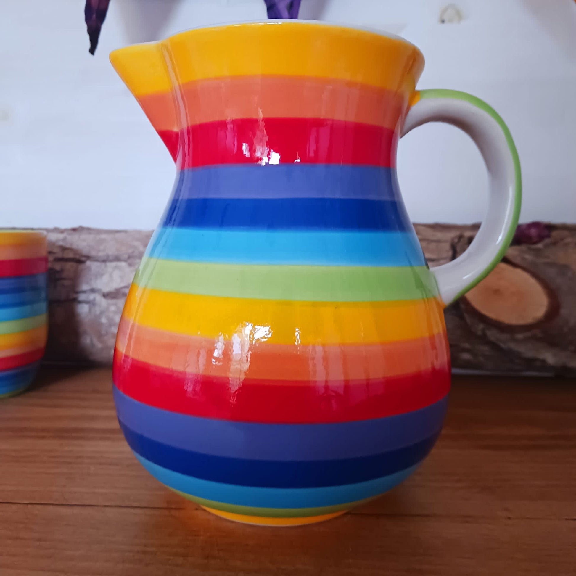 Hand Painted Rainbow Stripe Large Jug 980ml (approx.)