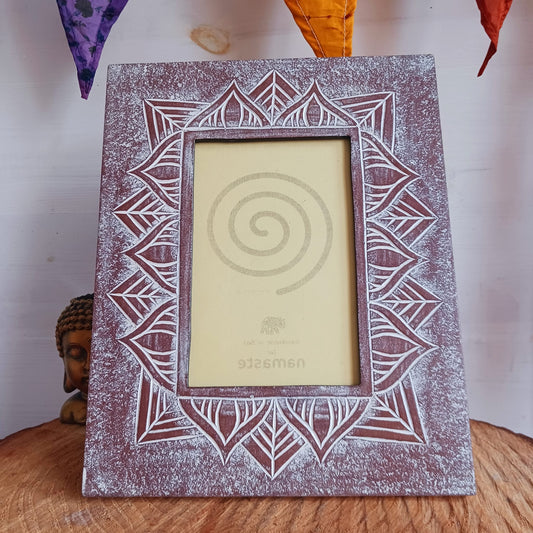 Handcrafted Rustic Geometric Petals Mango Wood Photo Frame