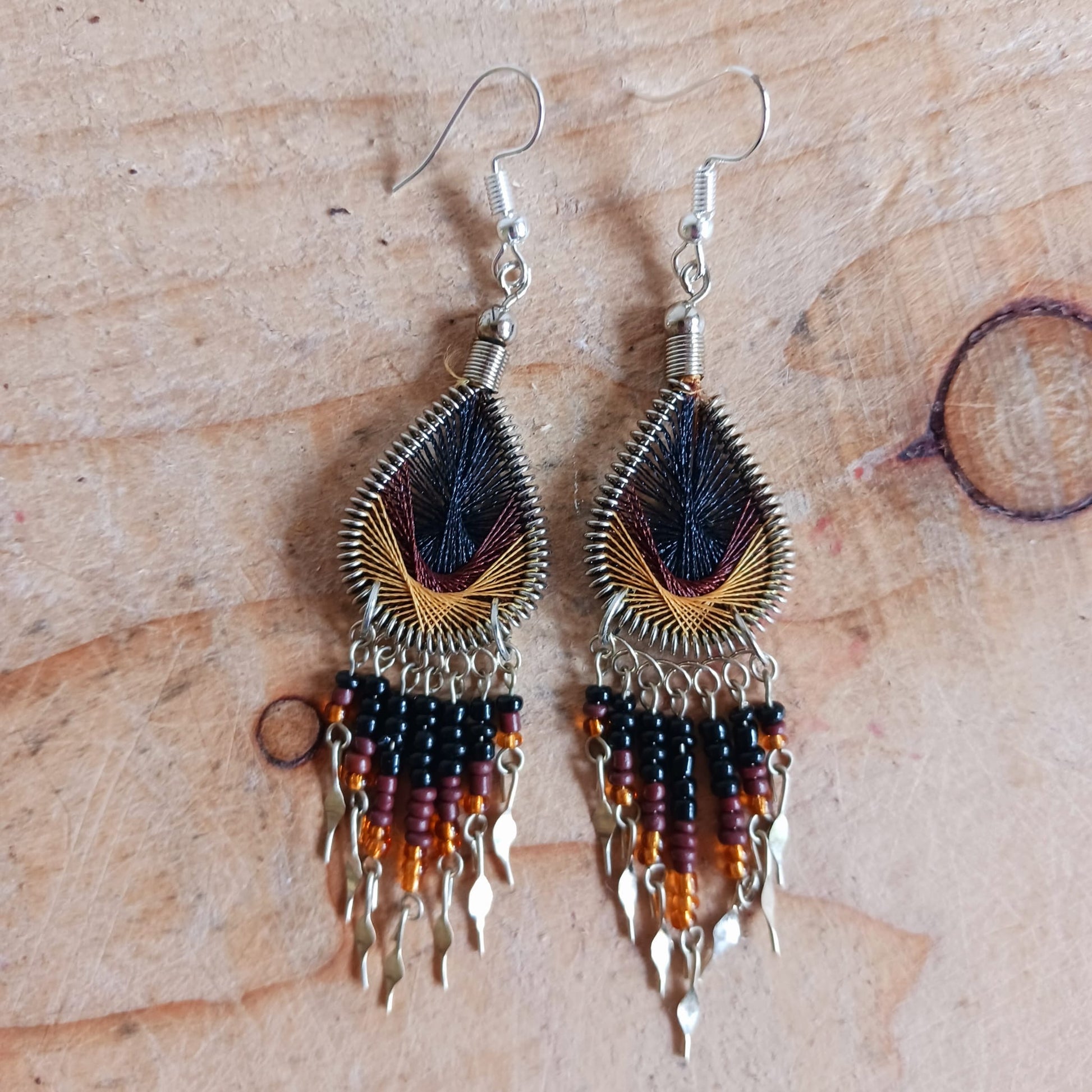 Peruvian Peacock Bead Earrings Silver Plated Hooks