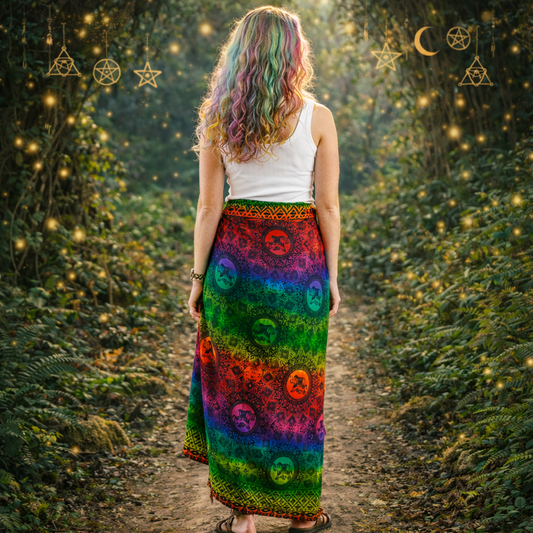 Rainbow print rayon sarong elephant mandala handmade Thailand