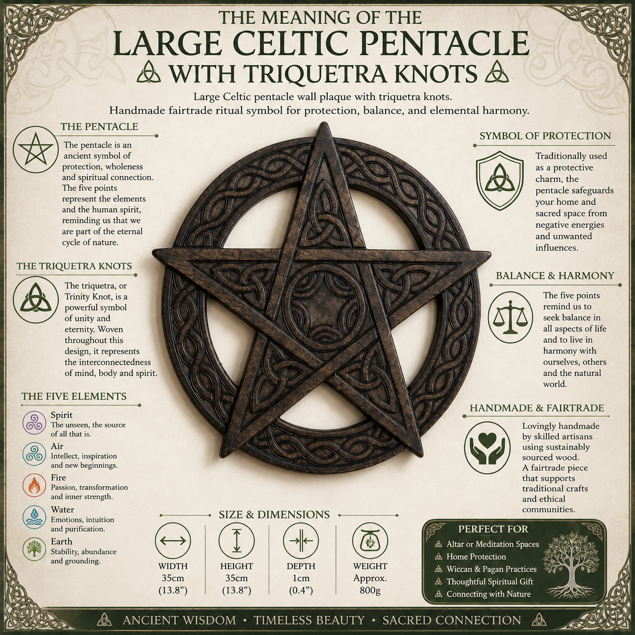 Large Celtic Pentacle Wall Plaque with Triquetra Knots

Large Celtic pentacle wall plaque with triquetra knots. Handmade fairtrade ritual symbol for protection, balance, and elemental harmony.