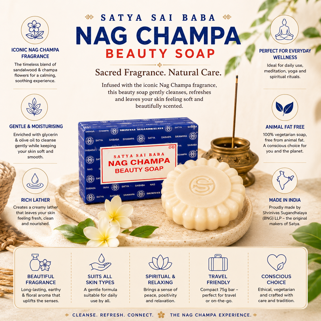 Satya Nag Champa Beauty Soap – Cruelty-Free Aromatic Skincare

Enjoy silky smooth skin with Satya Nag Champa Soap. Cruelty-free, richly aromatic, and gentle for daily use.