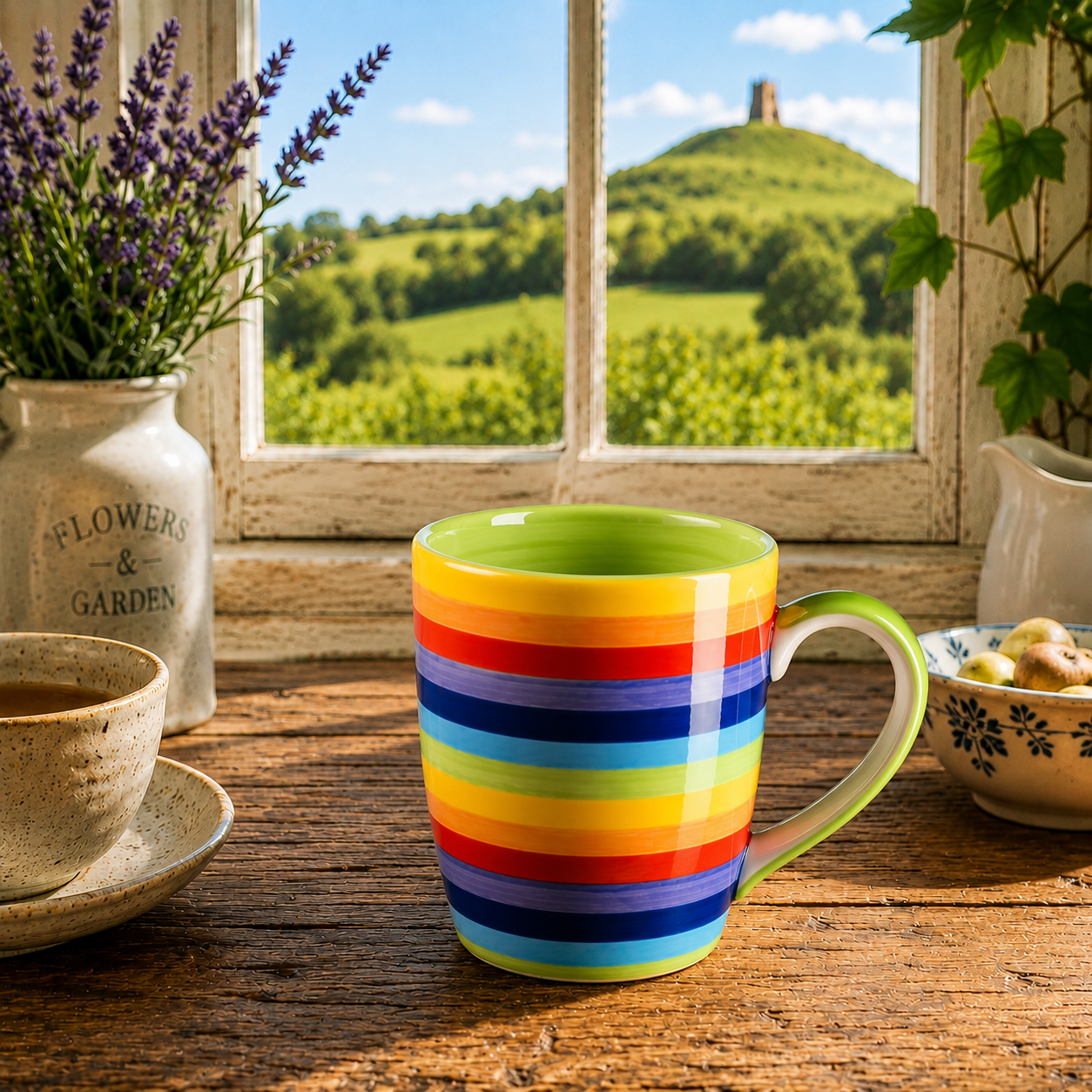 Hand Painted Rainbow Stripe Mug | Large

Rainbow Mug , The rainbow stripe is hand painted before it is fired and finishes it beautifully.