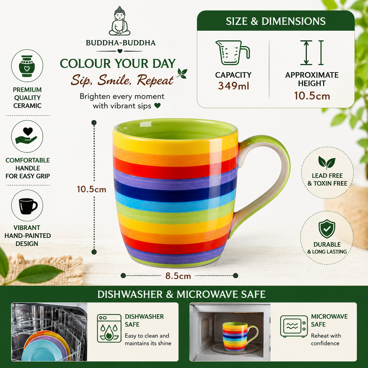 Hand Painted Rainbow Stripe Mug | Large

Rainbow Mug , The rainbow stripe is hand painted before it is fired and finishes it beautifully.