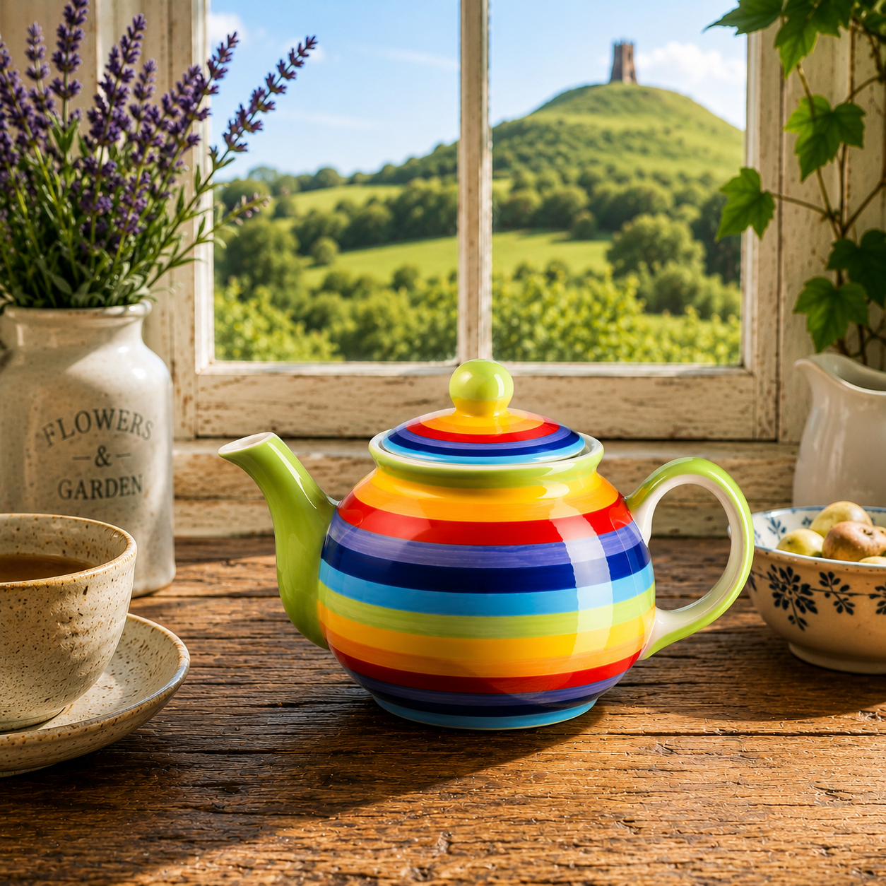 Hand Painted Rainbow Teapot 2 Cup Fair Trade Ceramic

Hand painted rainbow ceramic teapot handmade in Thailand. Fair trade 2 cup teapot perfect for colourful tea rituals and daily use.