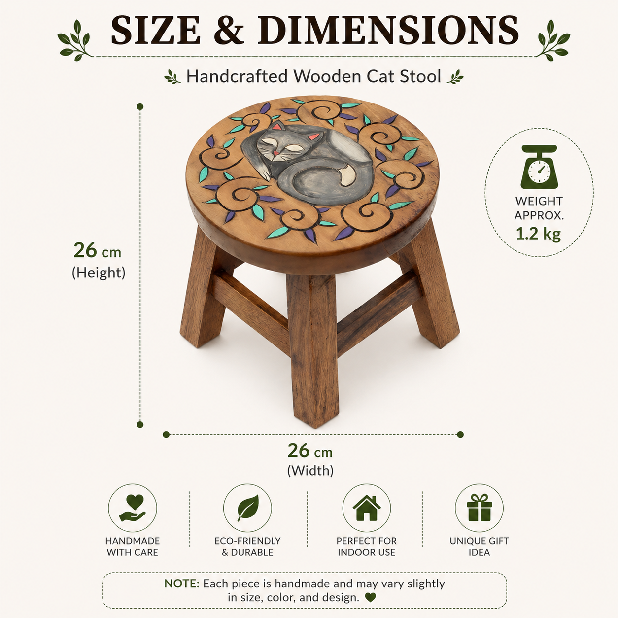 Curled Cat Wooden Stool – Hand Carved Fair Trade Footstool