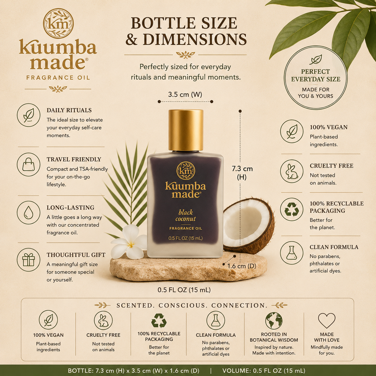 Kuumba Made Black Coconut Fragrance Oil is a deep, smooth, and indulgent scent that blends the familiar warmth of coconut with a darker, more sensual twist. Rich yet comforting, this fragrance feels softly exotic, wrapping the skin in a creamy, slightly smoky sweetness that lingers beautifully throughout the day. Handcrafted in Arizona by Kuumba Made, this highly concentrated perfume oil is blended using natural fragrance suspended in nourishing jojoba and coconut oils. Alcohol free, vegan, cruelty free, an